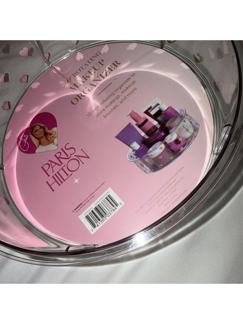 Paris Hilton 360 Rotating Makeup Organizer 10inch clear / heart shapes